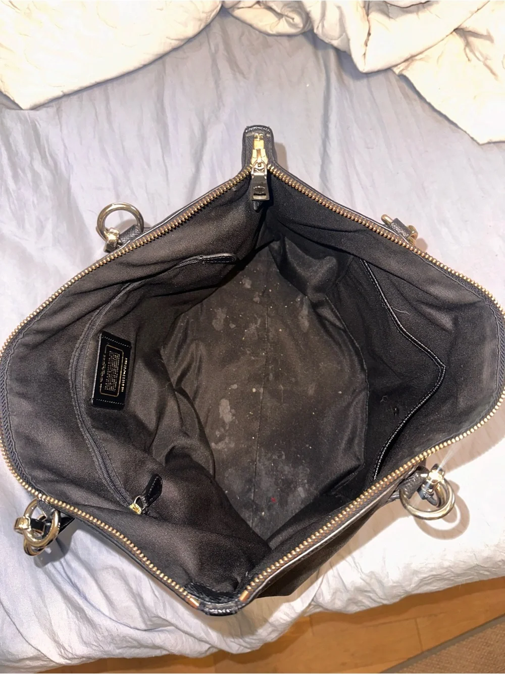 Coach Black Leather Double-Handle Tote with Gold Hardware